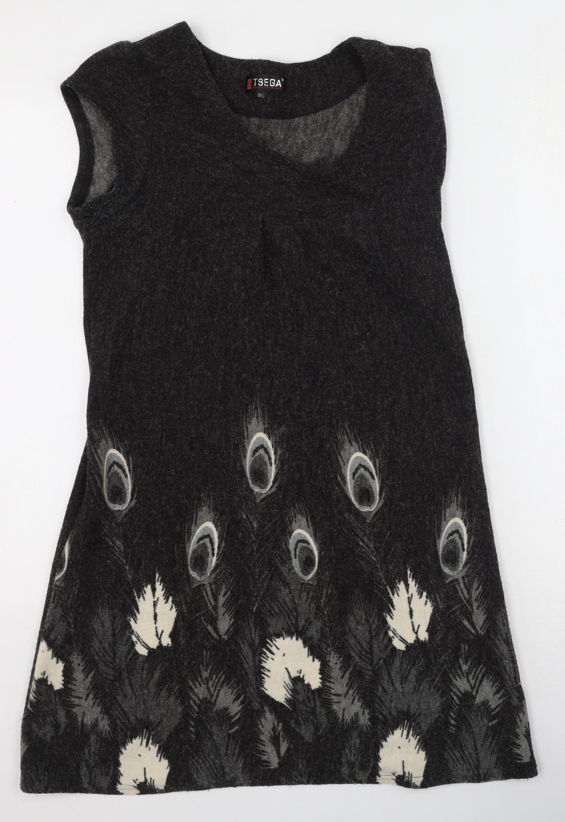 Tsega Womens Grey Floral Acrylic Fit & Flare  Size M  Round Neck Pullover