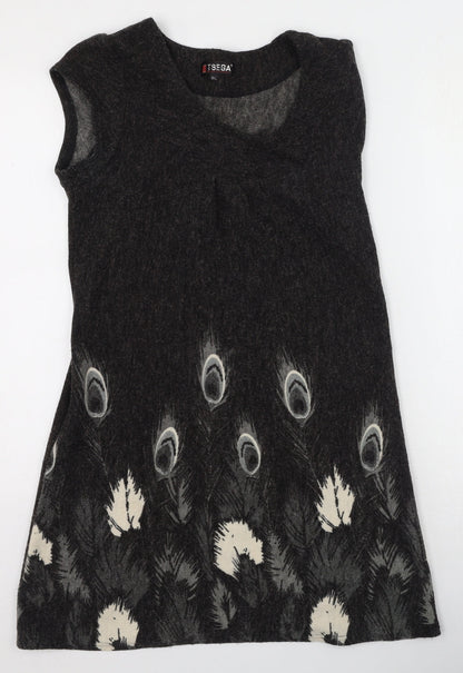 Tsega Womens Grey Floral Acrylic Fit & Flare  Size M  Round Neck Pullover