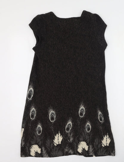 Tsega Womens Grey Floral Acrylic Fit & Flare  Size M  Round Neck Pullover