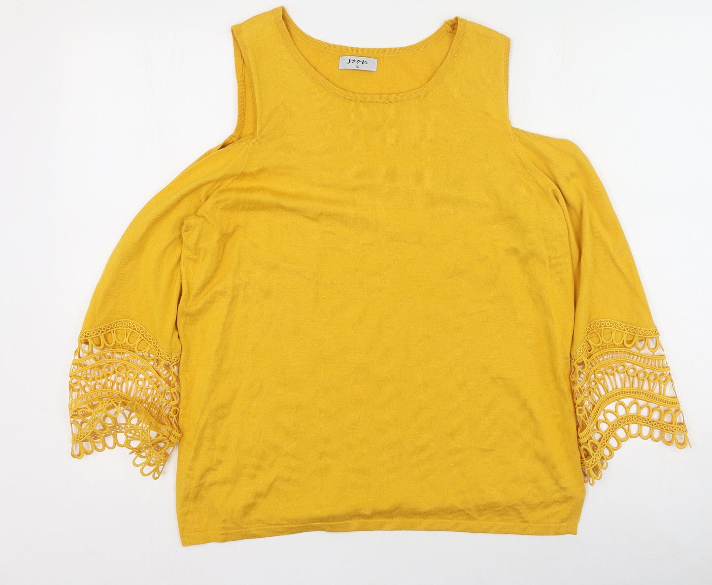 Womens UK Size 16 Soon Yellow Pullover Jumper