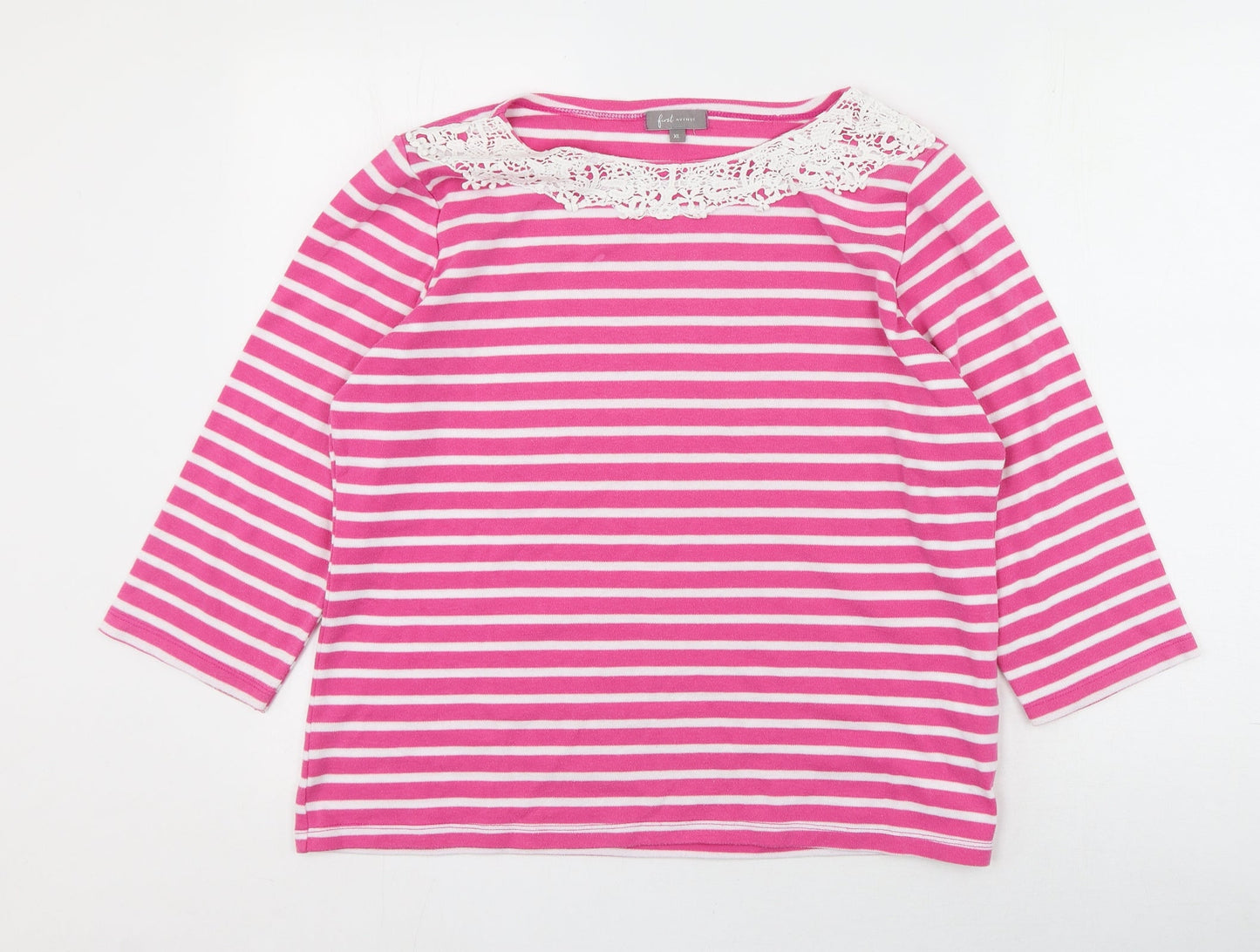 First Avenue  Womens Pink Round Neck Striped Polyester Pullover Jumper Size XL