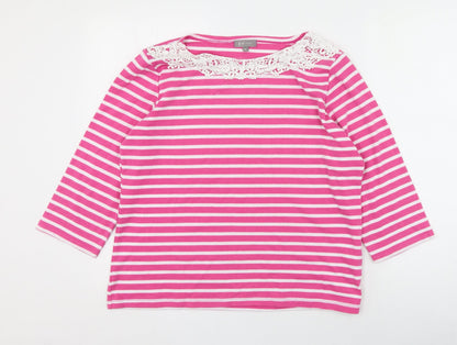 First Avenue  Womens Pink Round Neck Striped Polyester Pullover Jumper Size XL