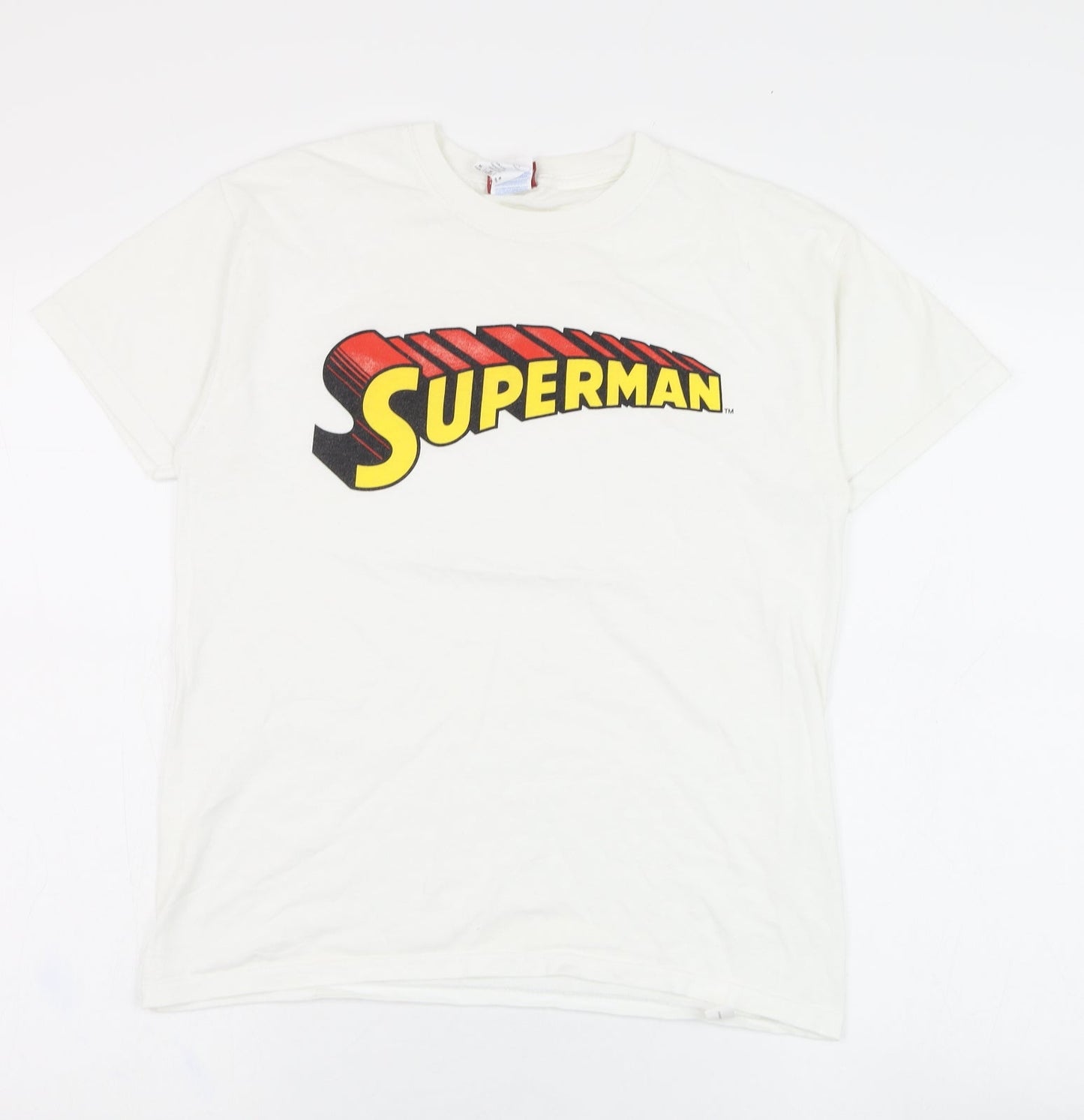 Gildan Boys White  Cotton Basic T-Shirt Size M Round Neck Pullover - Superman