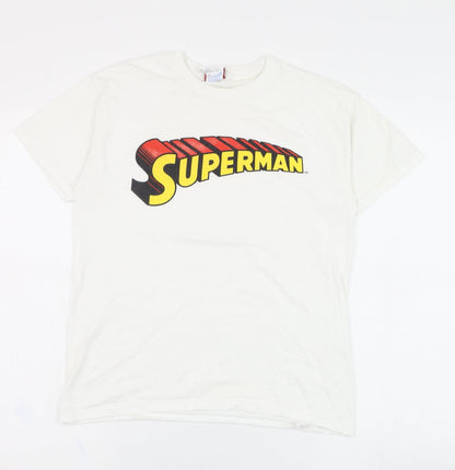Gildan Boys White  Cotton Basic T-Shirt Size M Round Neck Pullover - Superman