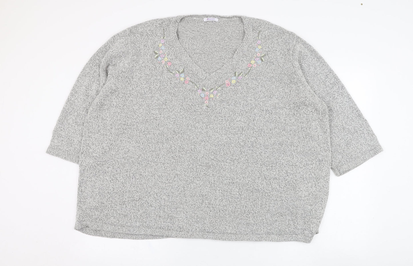 Damart Womens Grey V-Neck  Acrylic Pullover Jumper Size 30   - Flower