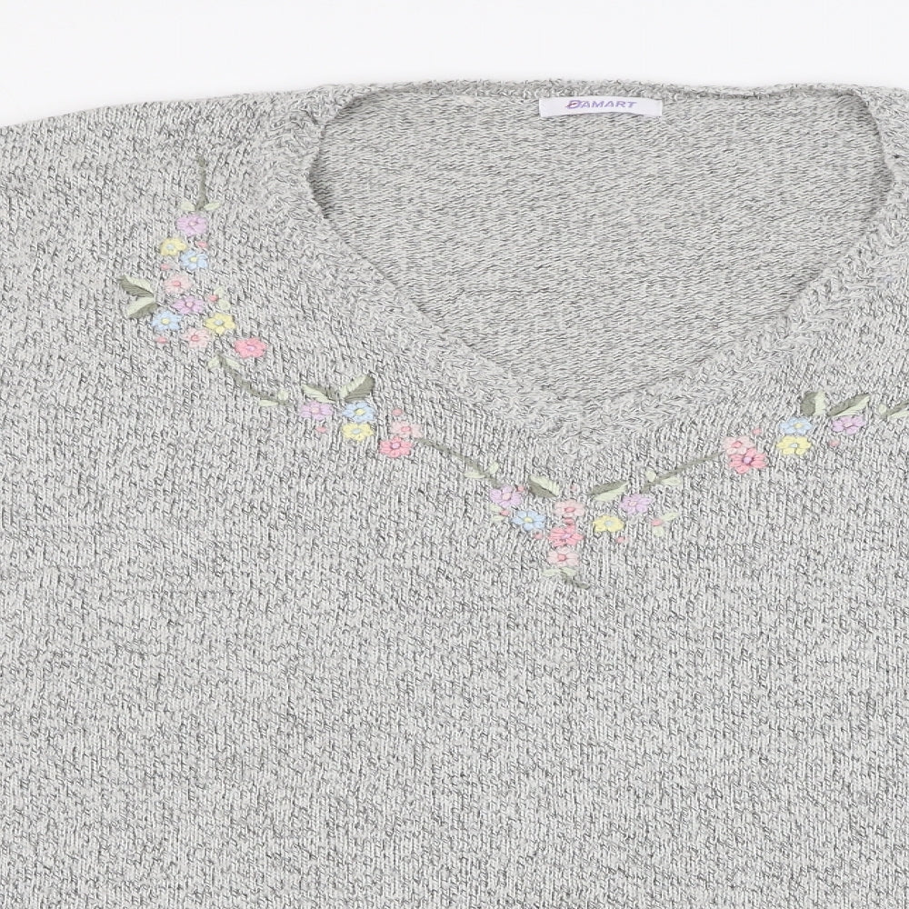 Damart Womens Grey V-Neck  Acrylic Pullover Jumper Size 30   - Flower