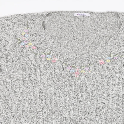 Damart Womens Grey V-Neck  Acrylic Pullover Jumper Size 30   - Flower