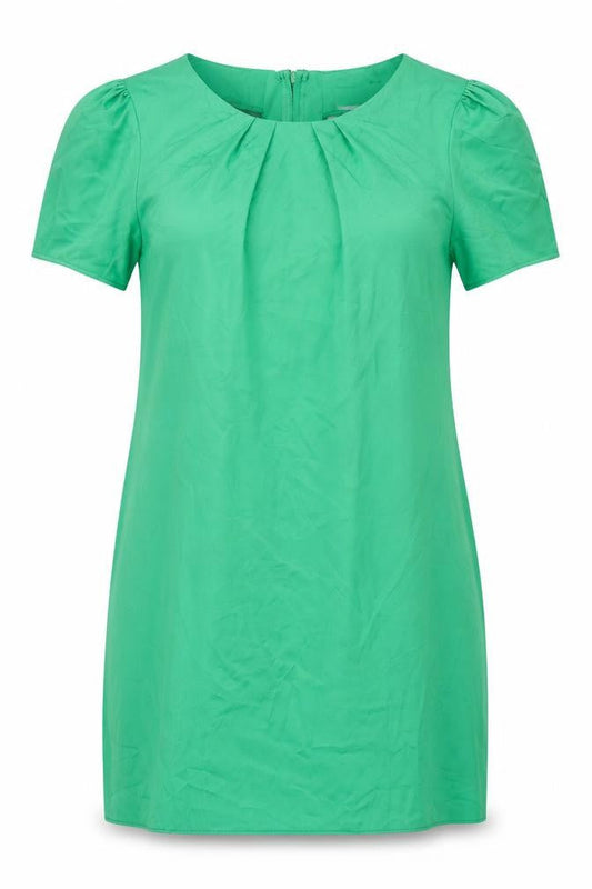 Front view of Red Herring women’s green polyester t-shirt dress, size UK 16, round neck zip