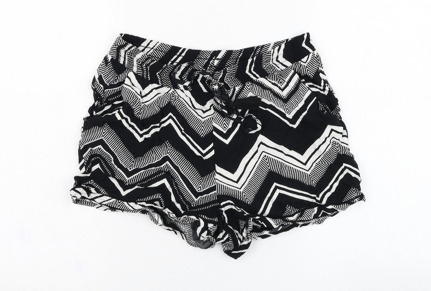 Papaya Womens Black Geometric Viscose Hot Pants Shorts Size 12 L3 in Relaxed