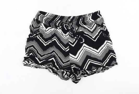 Papaya Womens Black Geometric Viscose Hot Pants Shorts Size 12 L3 in Relaxed