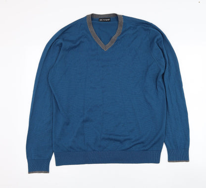 Marks and Spencer Mens Blue V-Neck  Acrylic Pullover Jumper Size L