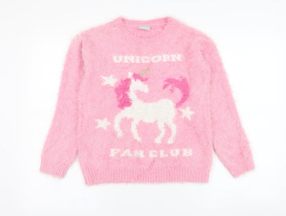 Matalan Girls Pink Round Neck  Polyamide Pullover Jumper Size 13 Years  Pullover - Unicorn