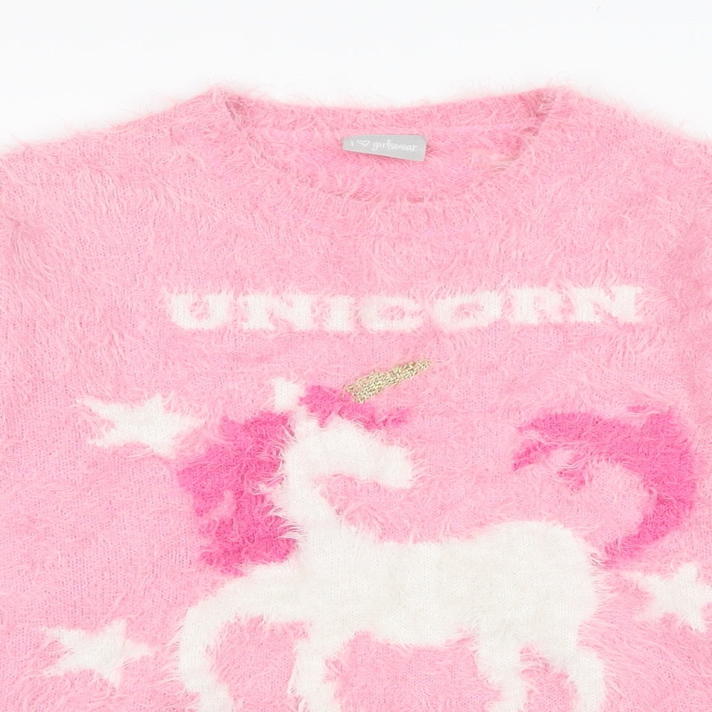 Matalan Girls Pink Round Neck  Polyamide Pullover Jumper Size 13 Years  Pullover - Unicorn