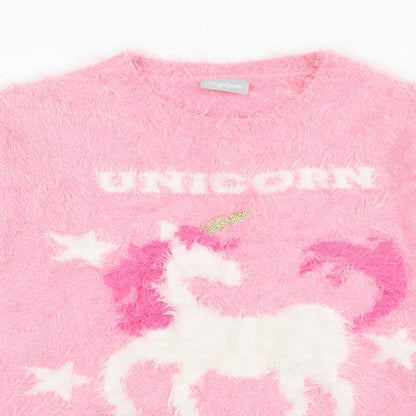 Matalan Girls Pink Round Neck  Polyamide Pullover Jumper Size 13 Years  Pullover - Unicorn