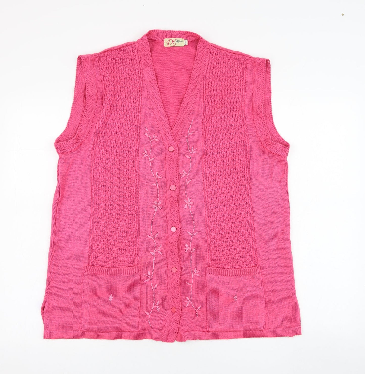 Dil knitwear Womens Pink V-Neck  Acrylic Cardigan Jumper Size L