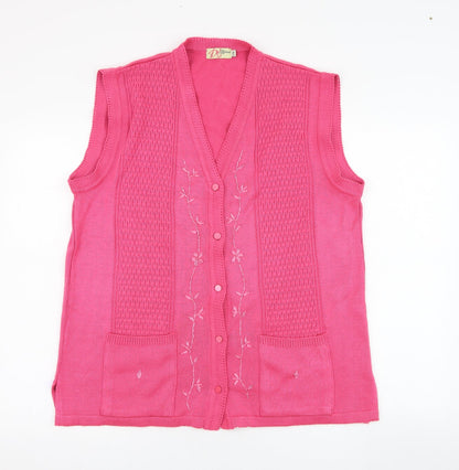 Dil knitwear Womens Pink V-Neck  Acrylic Cardigan Jumper Size L