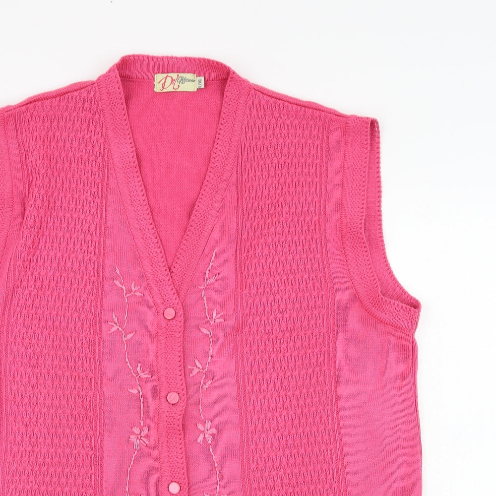 Dil knitwear Womens Pink V-Neck  Acrylic Cardigan Jumper Size L