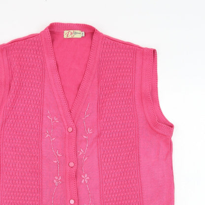 Dil knitwear Womens Pink V-Neck  Acrylic Cardigan Jumper Size L