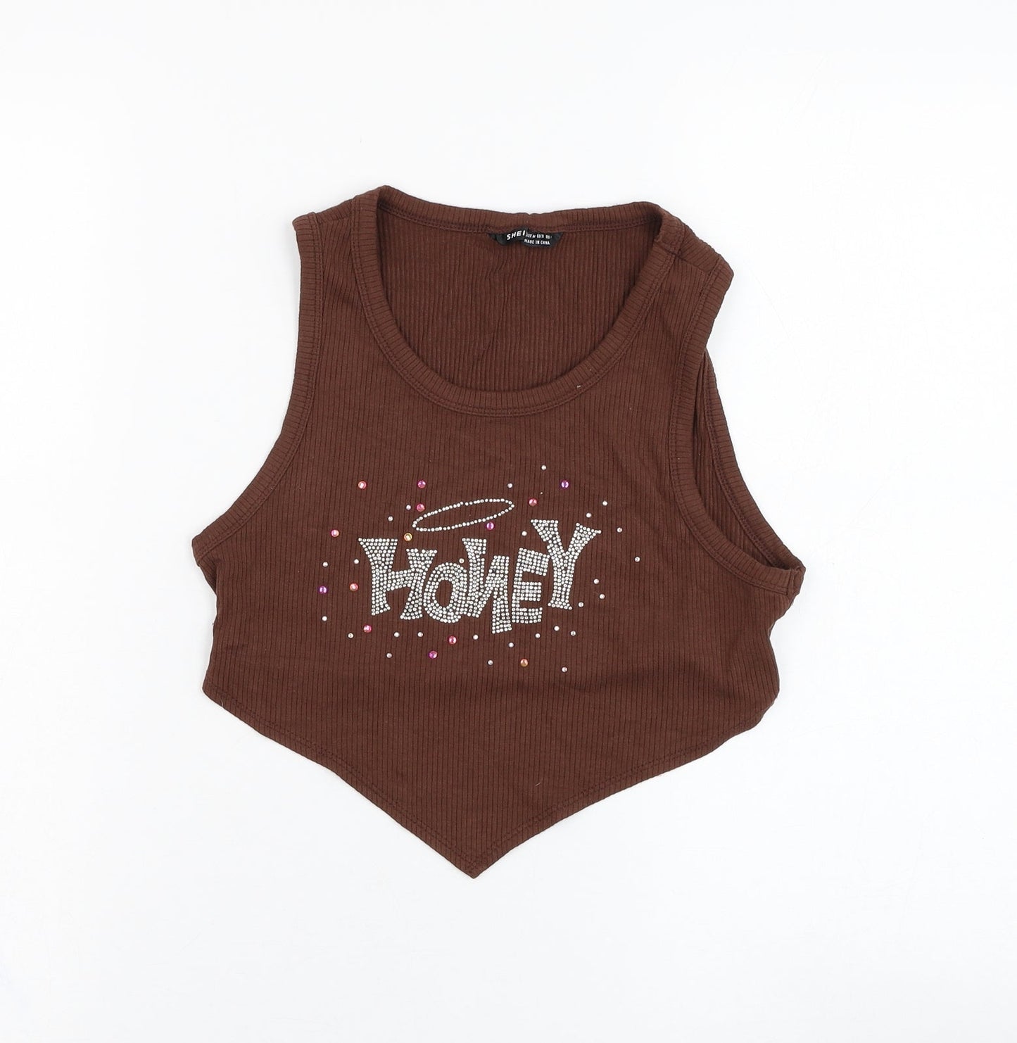 SheIn Womens Brown  Viscose Basic Tank Size 10 Round Neck - Honey