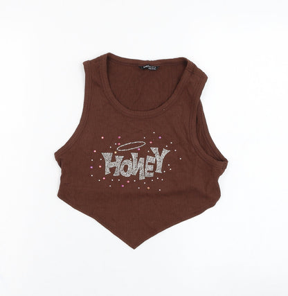 SheIn Womens Brown  Viscose Basic Tank Size 10 Round Neck - Honey