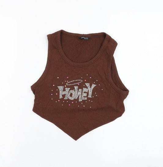 SheIn Womens Brown  Viscose Basic Tank Size 10 Round Neck - Honey