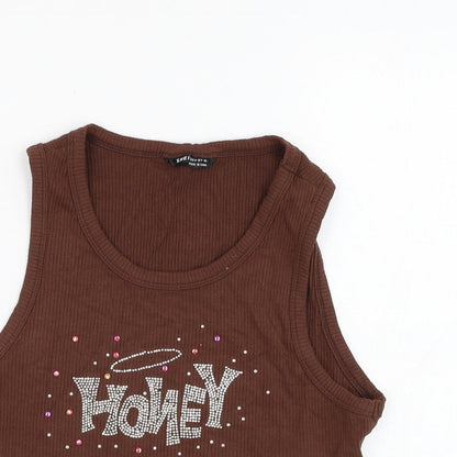 SheIn Womens Brown  Viscose Basic Tank Size 10 Round Neck - Honey
