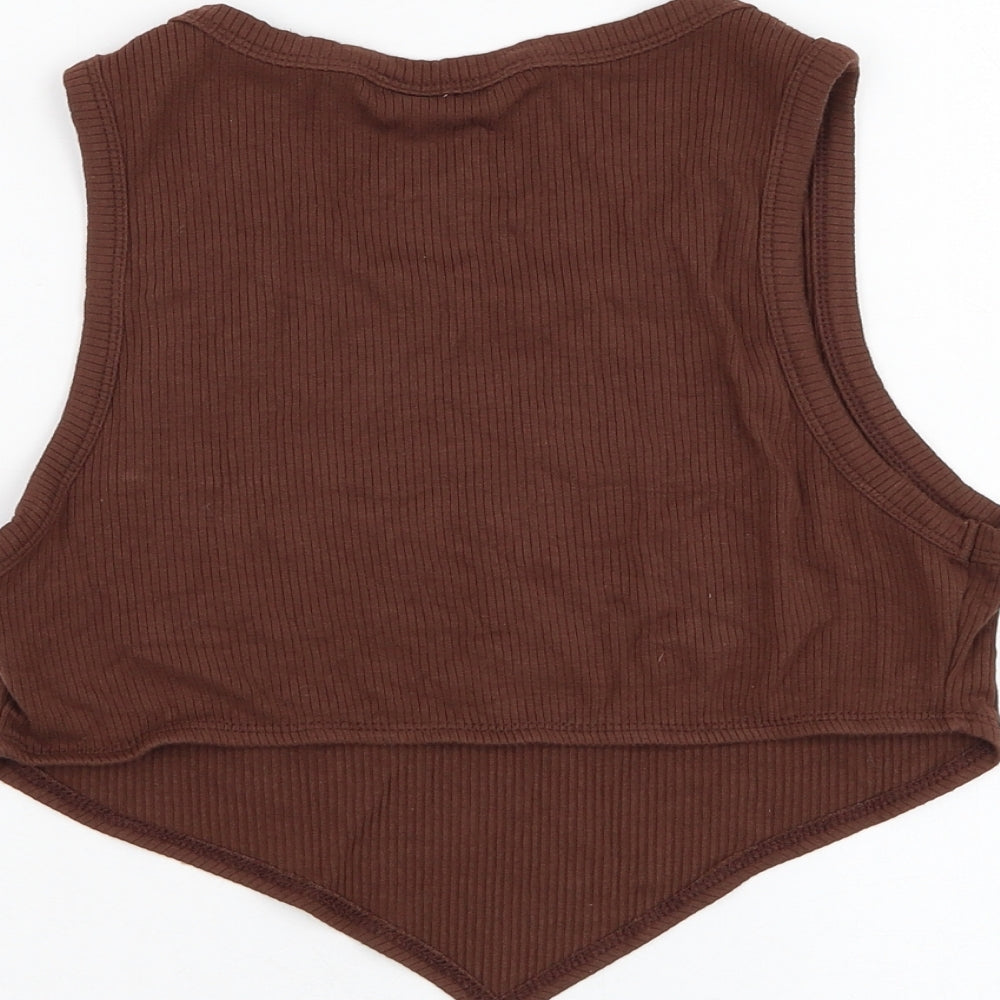SheIn Womens Brown  Viscose Basic Tank Size 10 Round Neck - Honey
