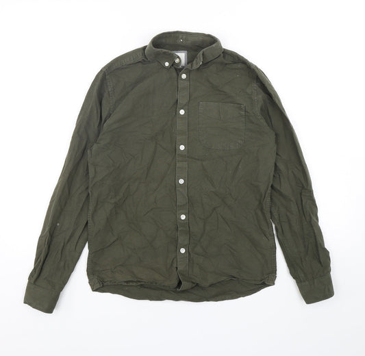 River Island Mens Green  Cotton  Button-Up Size XS Collared Button