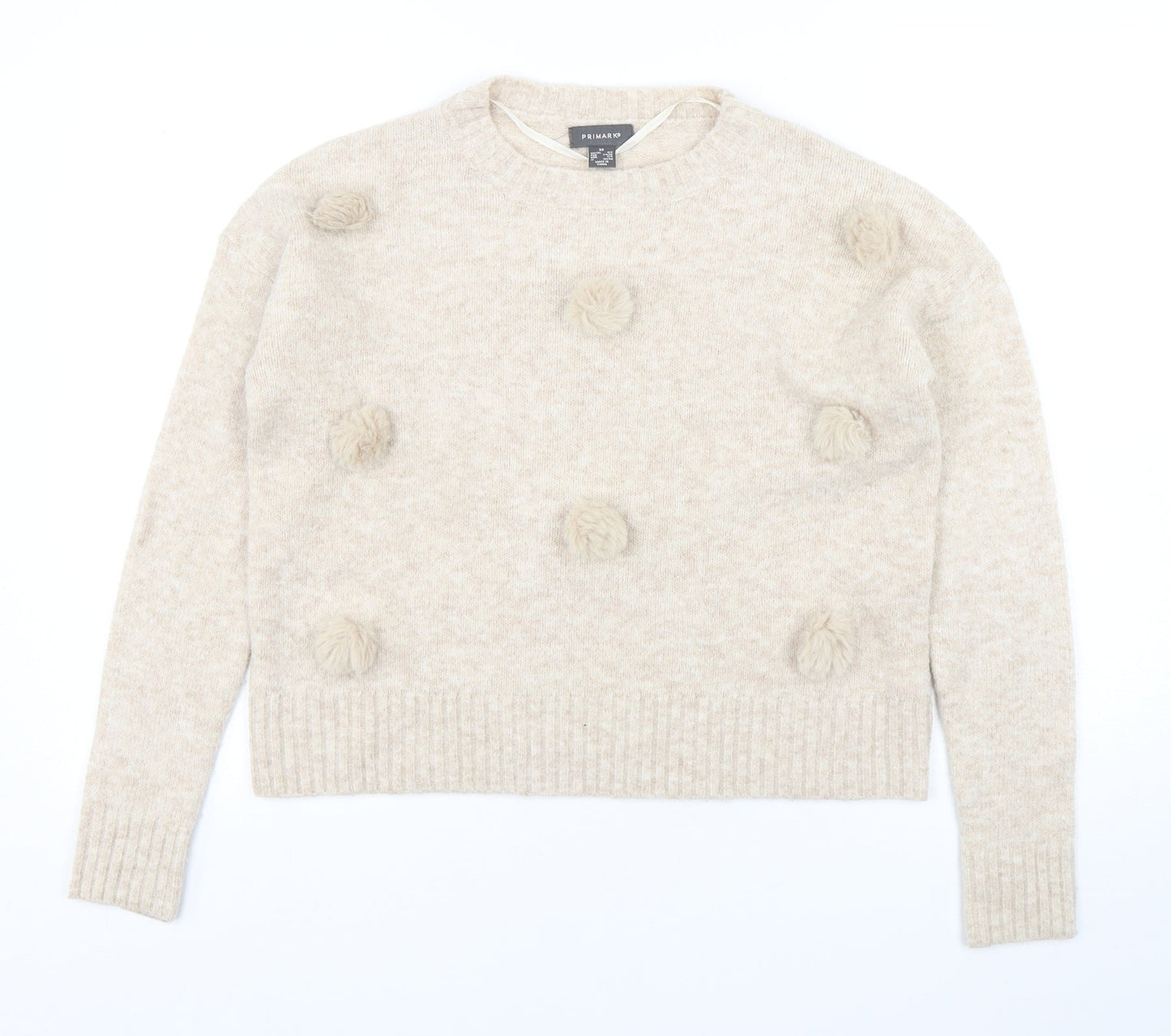 Primark Womens Beige Round Neck  Acrylic Pullover Jumper Size 6