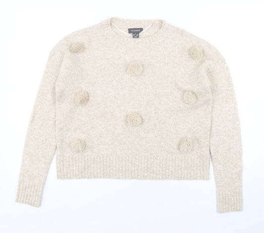 Primark Womens Beige Round Neck  Acrylic Pullover Jumper Size 6