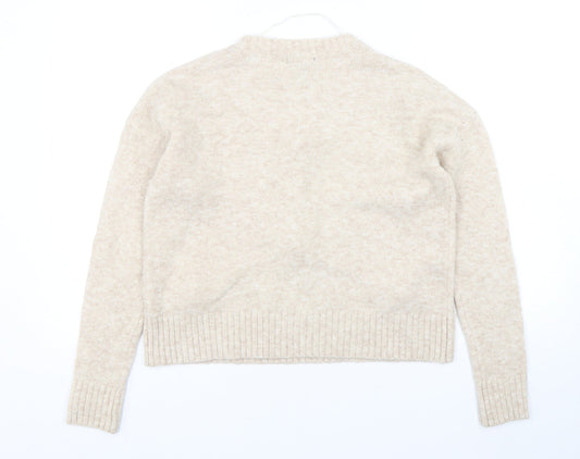 Primark Womens Beige Round Neck  Acrylic Pullover Jumper Size 6