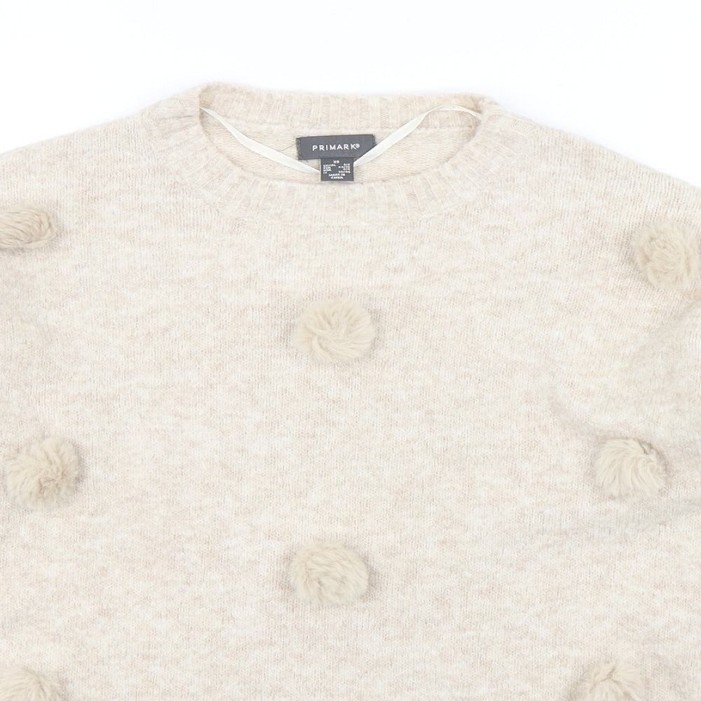 Primark Womens Beige Round Neck  Acrylic Pullover Jumper Size 6