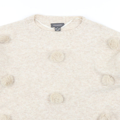 Primark Womens Beige Round Neck  Acrylic Pullover Jumper Size 6