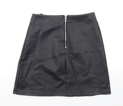 Primark Womens Black  Polyurethane Mini Skirt Size 6   Zip