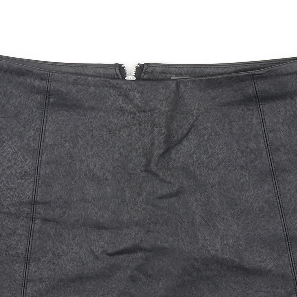 Primark Womens Black  Polyurethane Mini Skirt Size 6   Zip