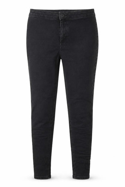 Front view of Marks & Spencer women’s black cotton skinny jeans, size UK 12, 28-inch leg regular button