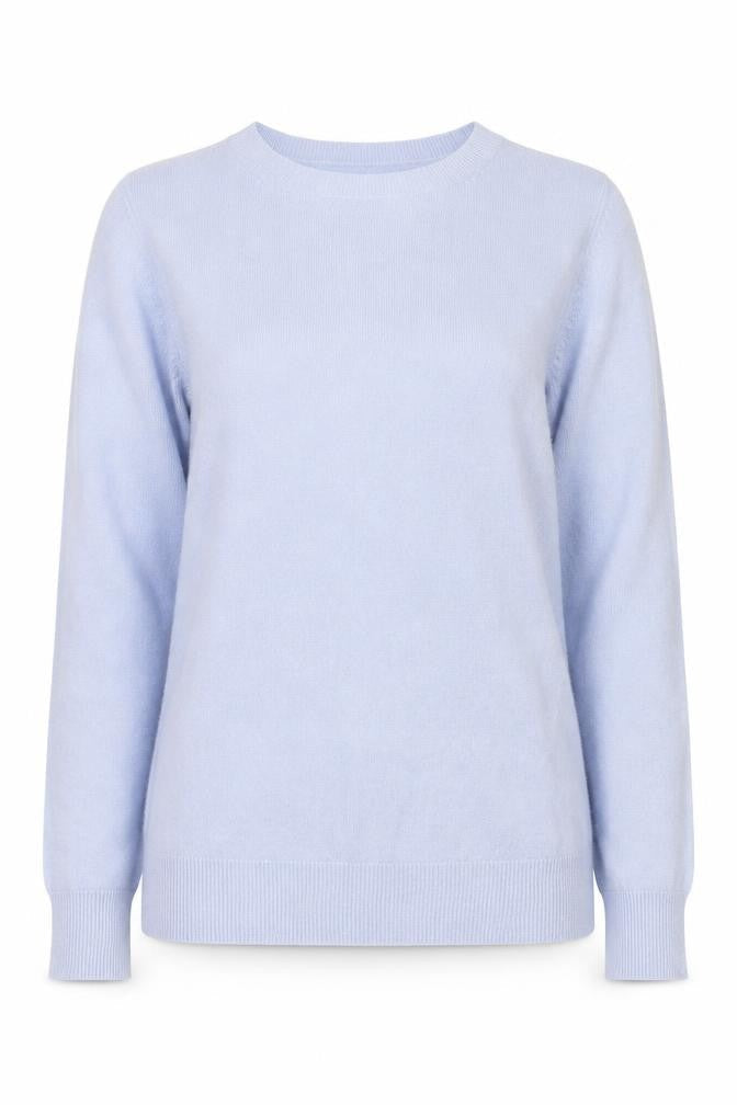 Front view of Marks & Spencer women’s purple round neck acrylic jumper, size UK 6