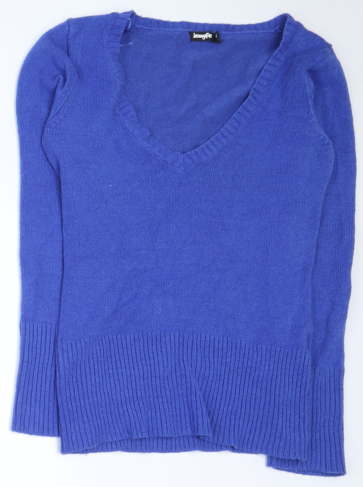 Jennyfer Womens Blue V-Neck  Acrylic Pullover Jumper Size S
