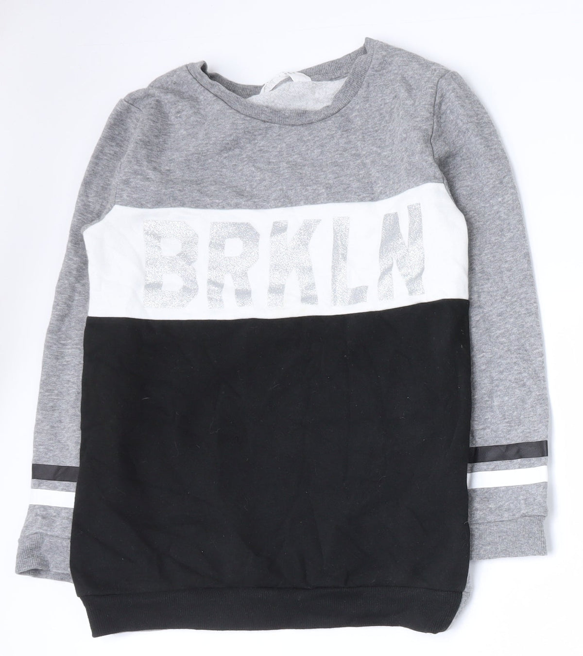 Additional front view of H&M girls’ multicoloured colourblock cotton pullover sweatshirt, size 9-10, years pullover