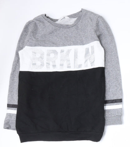 Additional front view of H&M girls’ multicoloured colourblock cotton pullover sweatshirt, size 9-10, years pullover
