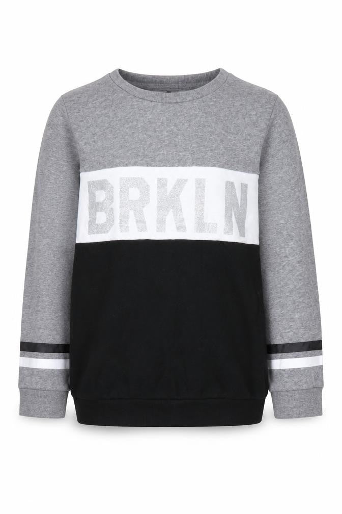 Front view of H&M girls’ multicoloured colourblock cotton pullover sweatshirt, size 9-10, years pullover