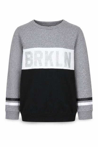 Front view of H&M girls’ multicoloured colourblock cotton pullover sweatshirt, size 9-10, years pullover