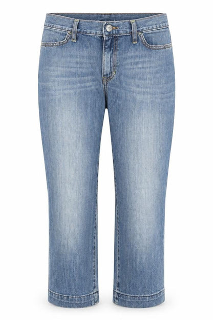 Front view of Gap women’s blue cotton straight jeans, size UK 6, 20.5-inch leg regular zip