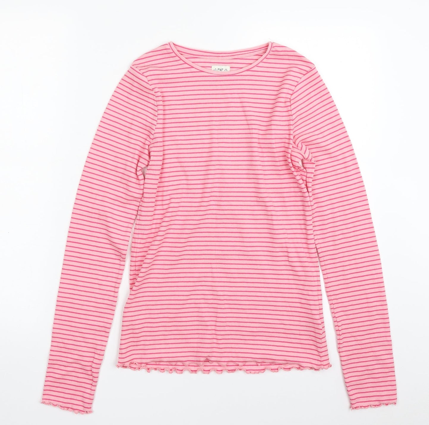 F&F Girls Pink Crew Neck Striped Cotton Pullover Jumper Size 13-14 Years  Pullover