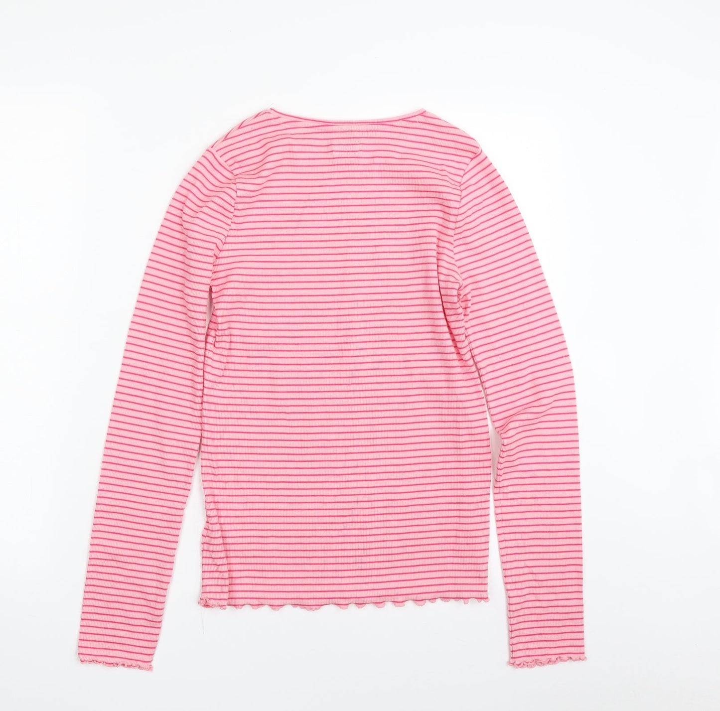 F&F Girls Pink Crew Neck Striped Cotton Pullover Jumper Size 13-14 Years  Pullover