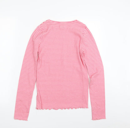 F&F Girls Pink Crew Neck Striped Cotton Pullover Jumper Size 13-14 Years  Pullover