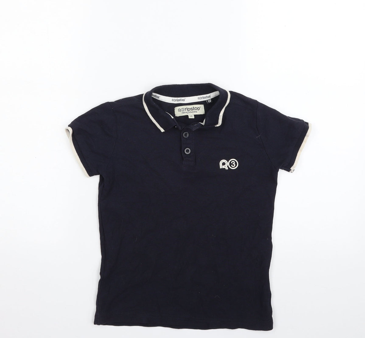 Additional front view of Ripstop boys’ blue 100% cotton basic polo, size S, collared button