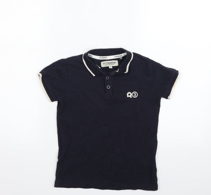 Additional front view of Ripstop boys’ blue 100% cotton basic polo, size S, collared button
