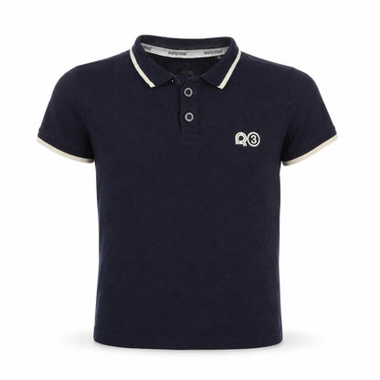 Front view of Ripstop boys’ blue 100% cotton basic polo, size S, collared button