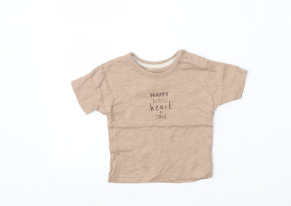 George Boys Brown  Cotton Basic T-Shirt Size 0-3 Months Round Neck